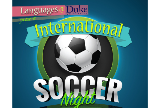 Soccer ball with blue background and International Soccer night written around it.